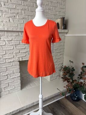 NWT Tribal Ruffle Sleeve Crew Neck Top-Orange Size Small